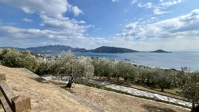 The very Mediterranean look of shodoshima, with the sea and olive trees.